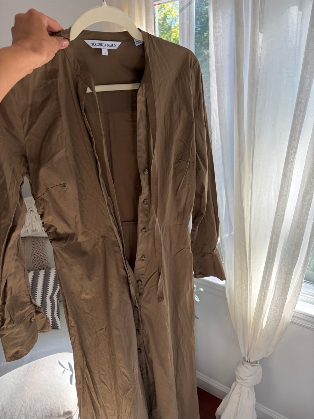 Veronica Beard Brown Long Button-Front Trench Coat